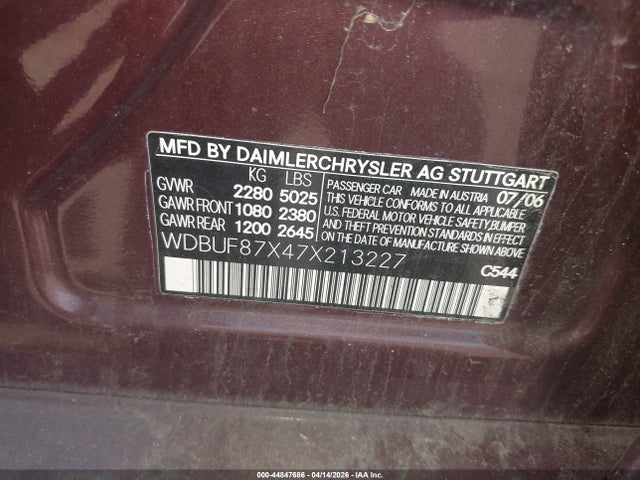 Продажа на аукционе авто 2007 Mercedes-benz E 350 4matic, vin: WDBUF87X47X213227, номер лота: 44847686