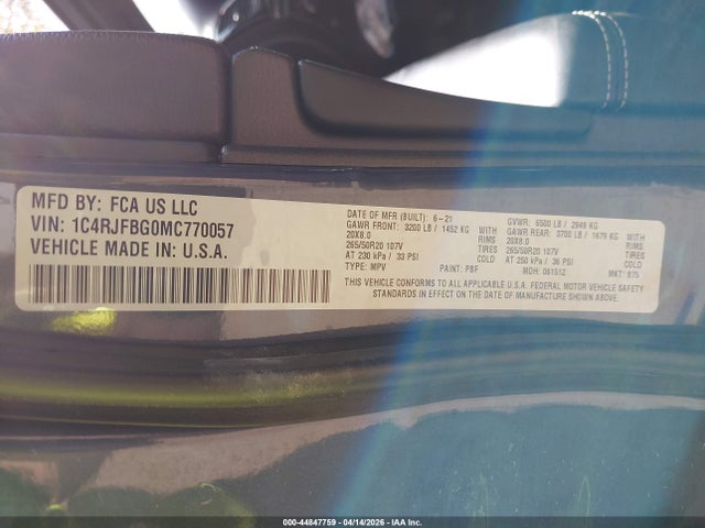 Aukcja sprzedaży 2021 Jeep Grand Cherokee 80th Anniversary 4x4, vin: 1C4RJFBG0MC770057, numer aukcji: 44847759