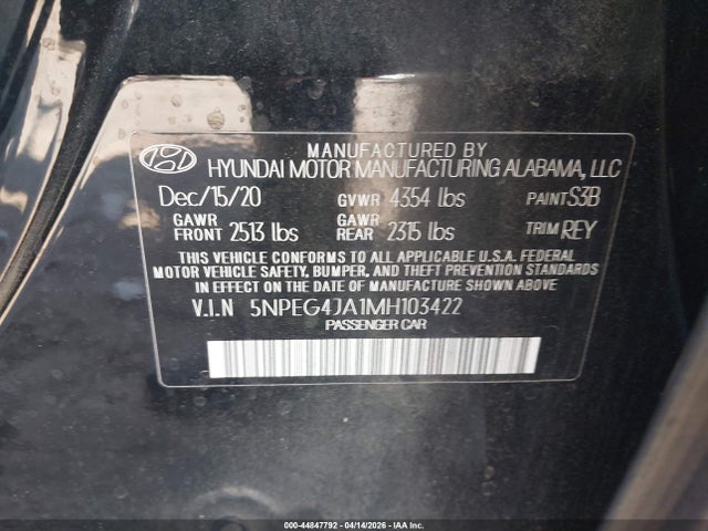 Продаж на аукціоні авто 2021 Hyundai Sonata Se, vin: 5NPEG4JA1MH103422, номер лоту: 44847792