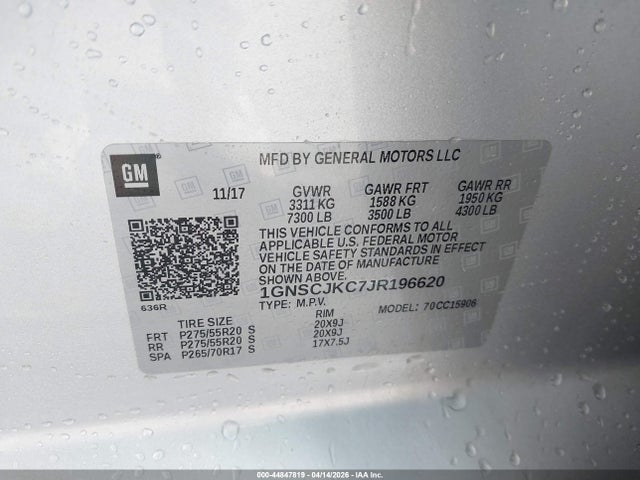 44847819 :رقم المزاد ، 1GNSCJKC7JR196620 vin ، 2018 Chevrolet Suburban Premier مزاد بيع