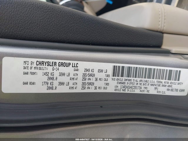 44847827 :رقم المزاد ، 1C4RDHDG4EC551734 vin ، 2014 Dodge Durango Limited مزاد بيع