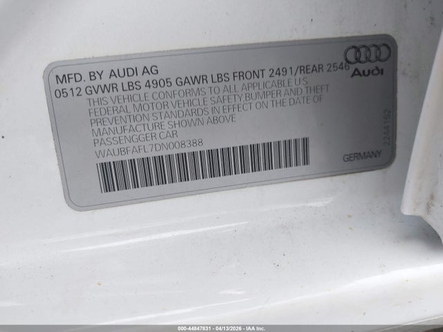 44847831 :رقم المزاد ، WAUBFAFL7DN008388 vin ، 2013 Audi A4 2.0t Premium مزاد بيع