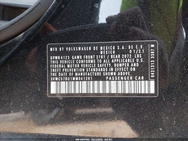 44847862 :رقم المزاد ، 3VWC57BU1MM041261 vin ، 2021 Volkswagen Jetta 1.4t R-line/1.4t S/1.4t Se مزاد بيع