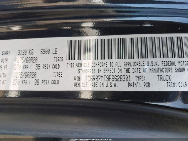 2015 Ram 1500 Sport მანქანა იყიდება აუქციონზე, vin: 1C6RR7MT9FS628301, აუქციონის ნომერი: 44847885