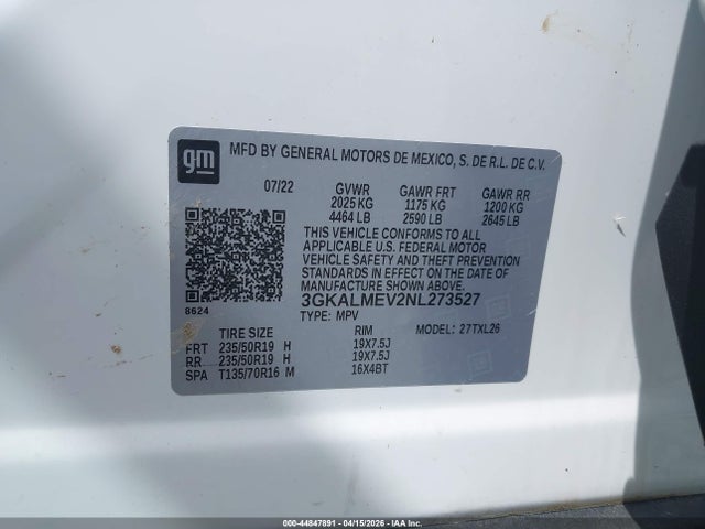44847891 :رقم المزاد ، 3GKALMEV2NL273527 vin ، 2022 Gmc Terrain Fwd Sle مزاد بيع