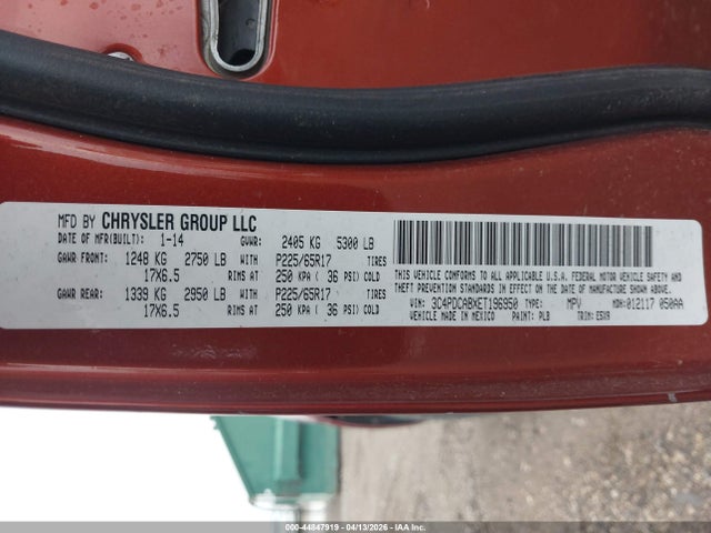 44847919 :رقم المزاد ، 3C4PDCABXET196950 vin ، 2014 Dodge Journey American Value Pkg مزاد بيع