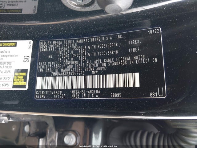 2022 Toyota Corolla Cross Xle მანქანა იყიდება აუქციონზე, vin: 7MUDAABG5NV037876, აუქციონის ნომერი: 44847929