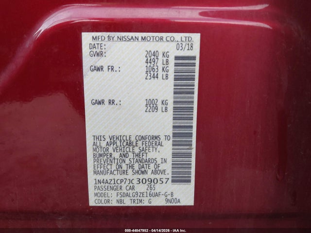Aukcja sprzedaży 2018 Nissan Leaf Sl, vin: 1N4AZ1CP7JC309057, numer aukcji: 44847952
