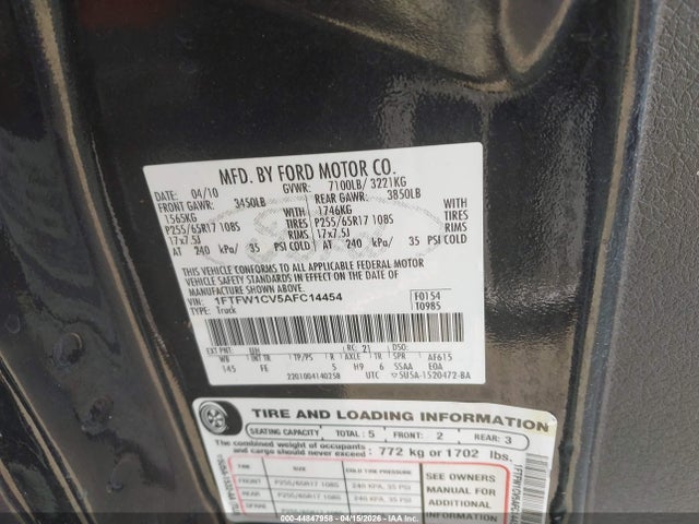 Продаж на аукціоні авто 2010 Ford F-150 Xlt, vin: 1FTFW1CV5AFC14454, номер лоту: 44847958