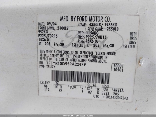 2005 FORD RANGER 1FTYR10D95PA22479 Photo 8