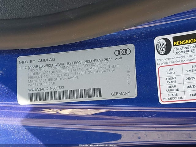 44847970 :رقم المزاد ، WAUW3AFC2JN068732 vin ، 2018 Audi A7 3.0t Premium Plus مزاد بيع