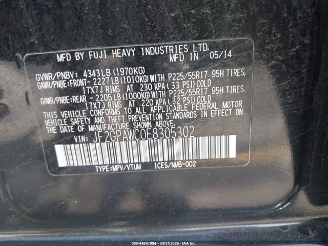Aukcja sprzedaży 2014 Subaru Xv Crosstrek 2.0i Premium, vin: JF2GPAWC0E8305302, numer aukcji: 44847994