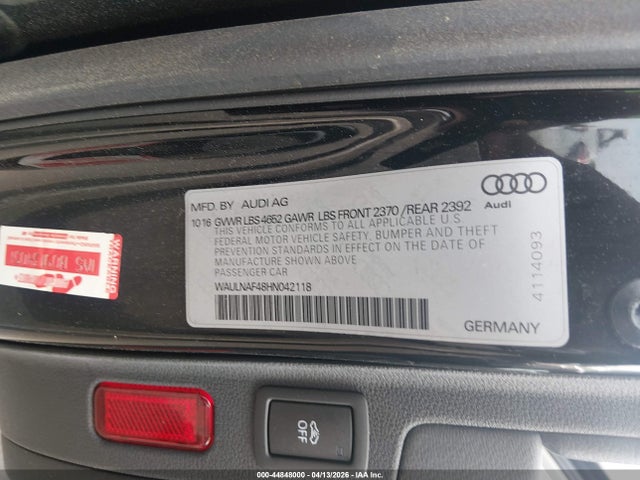Продаж на аукціоні авто 2017 Audi A4 2.0t Premium, vin: WAULNAF48HN042118, номер лоту: 44848000