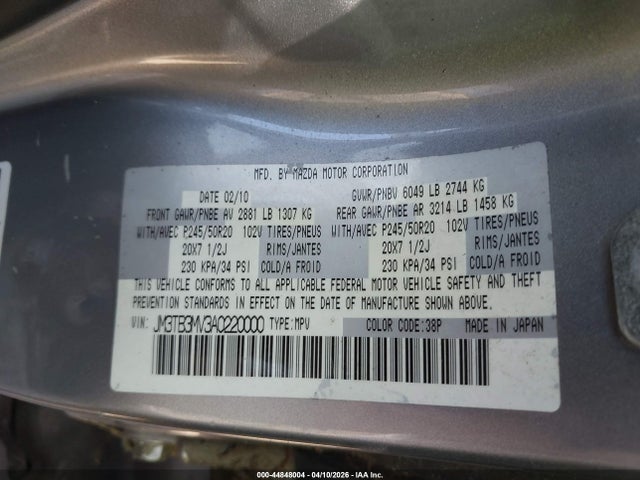 Aukcja sprzedaży 2010 Mazda Cx-9 Grand Touring, vin: JM3TB3MV3A0220000, numer aukcji: 44848004