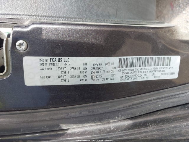 Auction sale of the 2017 Dodge Grand Caravan Se Plus, vin: 2C4RDGBG8HR743134, lot number: 44848011