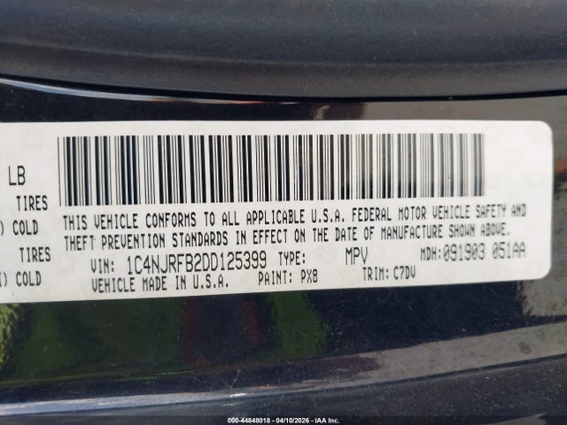 44848018 :رقم المزاد ، 1C4NJRFB2DD125399 vin ، 2013 Jeep Patriot Latitude مزاد بيع