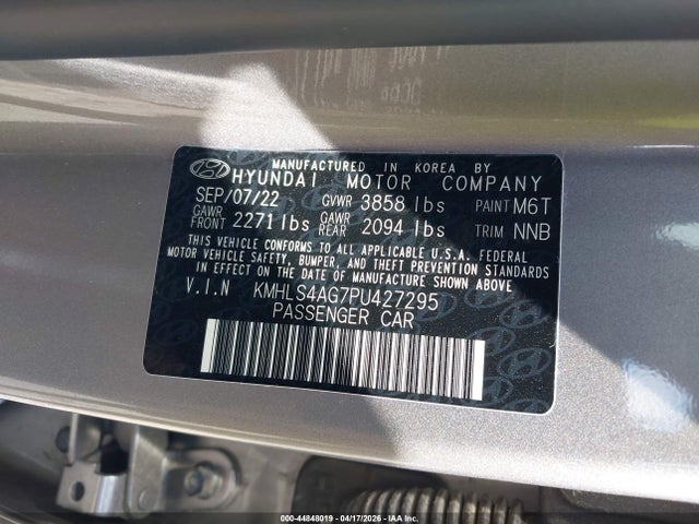 Продажа на аукционе авто 2023 Hyundai Elantra Sel, vin: KMHLS4AG7PU427295, номер лота: 44848019