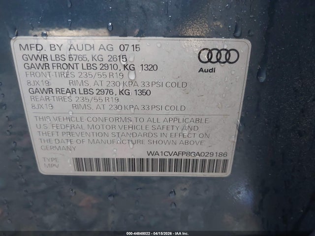 Продажа на аукционе авто 2016 Audi Q5 3.0 Tdi Premium Plus, vin: WA1CVAFP8GA029186, номер лота: 44848022