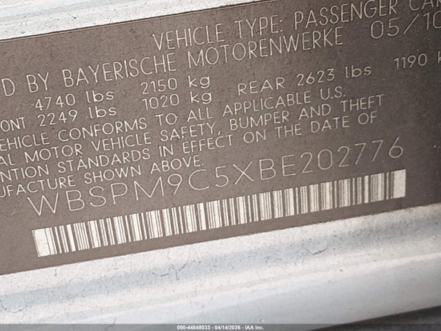 44848033 :رقم المزاد ، WBSPM9C5XBE202776 vin ، 2011 Bmw M3 مزاد بيع