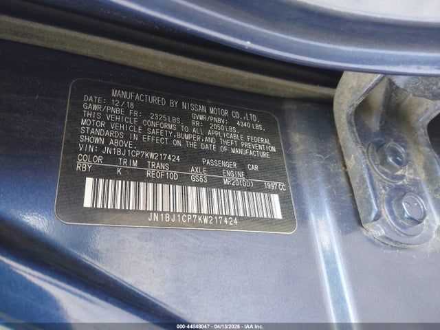 Продаж на аукціоні авто 2019 Nissan Rogue Sport Sv, vin: JN1BJ1CP7KW217424, номер лоту: 44848047