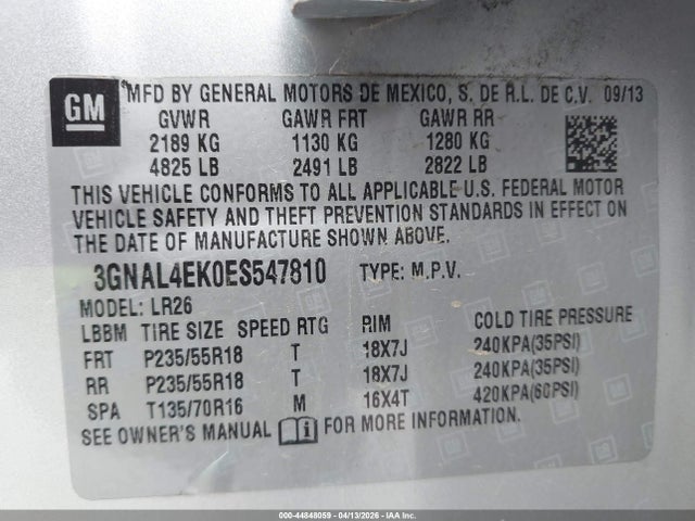 Aukcja sprzedaży 2014 Chevrolet Captiva Sport Ltz, vin: 3GNAL4EK0ES547810, numer aukcji: 44848059