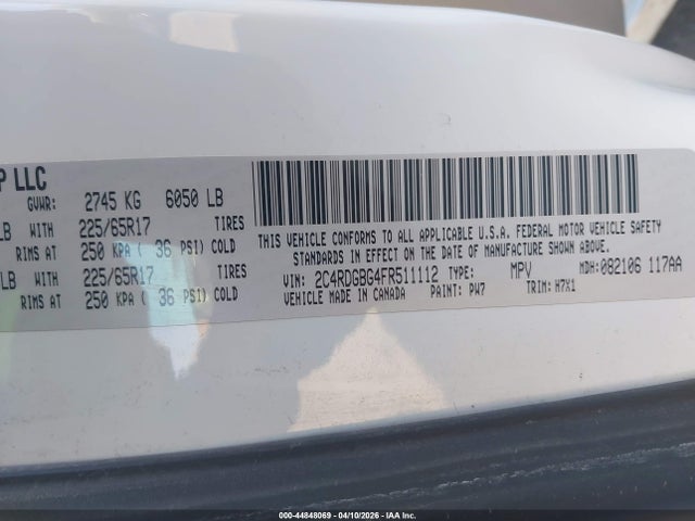 Aukcja sprzedaży 2015 Dodge Grand Caravan Se, vin: 2C4RDGBG4FR511112, numer aukcji: 44848069