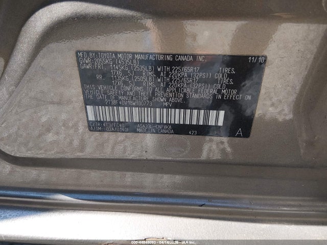 Aukcja sprzedaży 2011 Toyota Rav4, vin: 2T3BF4DV1BW100773, numer aukcji: 44848093