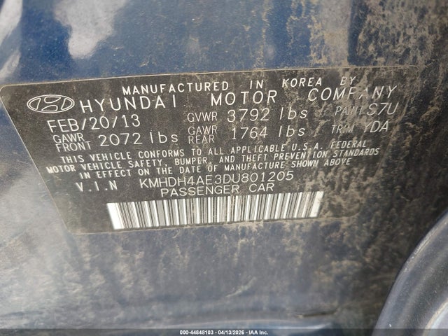 Aukcja sprzedaży 2013 Hyundai Elantra Gls, vin: KMHDH4AE3DU801205, numer aukcji: 44848103