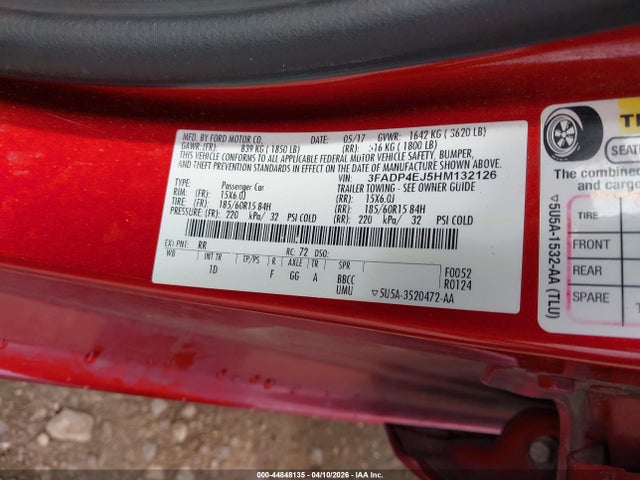 Продажа на аукционе авто 2017 Ford Fiesta Se, vin: 3FADP4EJ5HM132126, номер лота: 44848135
