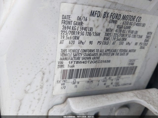 2016 Ford F-450 Xl მანქანა იყიდება აუქციონზე, vin: 1FT8W4DT2GED31656, აუქციონის ნომერი: 44848141