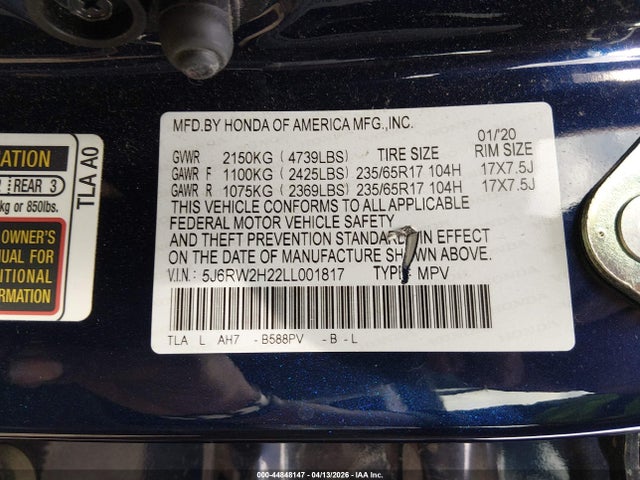 Продаж на аукціоні авто 2020 Honda Cr-v Awd Lx, vin: 5J6RW2H22LL001817, номер лоту: 44848147
