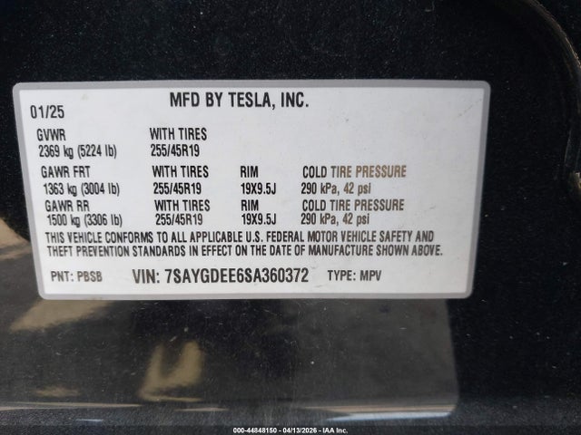 Продажа на аукционе авто 2025 Tesla Model Y Long Range Dual Motor All-wheel Drive, vin: 7SAYGDEE6SA360372, номер лота: 44848150