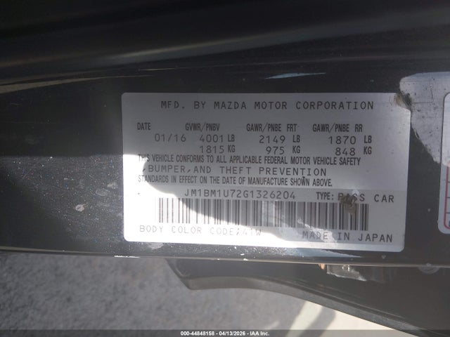 Aukcja sprzedaży 2016 Mazda Mazda3 I Sport, vin: JM1BM1U72G1326204, numer aukcji: 44848158