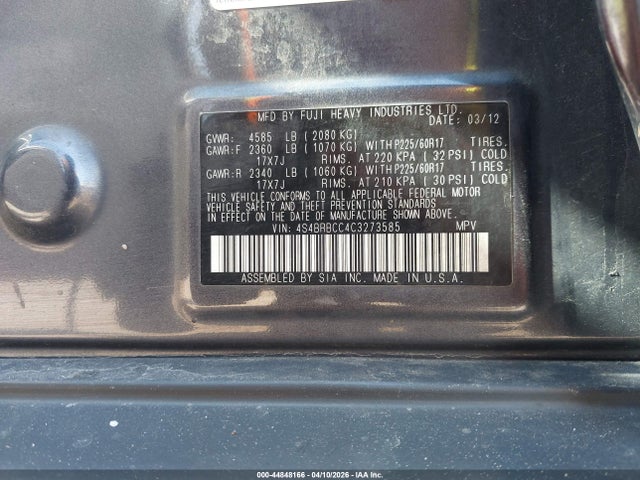 Aukcja sprzedaży 2012 Subaru Outback 2.5i Premium, vin: 4S4BRBCC4C3273585, numer aukcji: 44848166