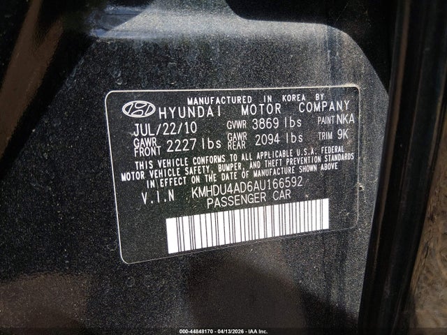 Aukcja sprzedaży 2010 Hyundai Elantra Gls, vin: KMHDU4AD6AU166592, numer aukcji: 44848170