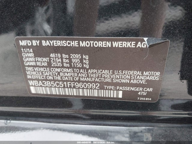2015 Bmw 328i Xdrive მანქანა იყიდება აუქციონზე, vin: WBA3B5C51FF960992, აუქციონის ნომერი: 44848191