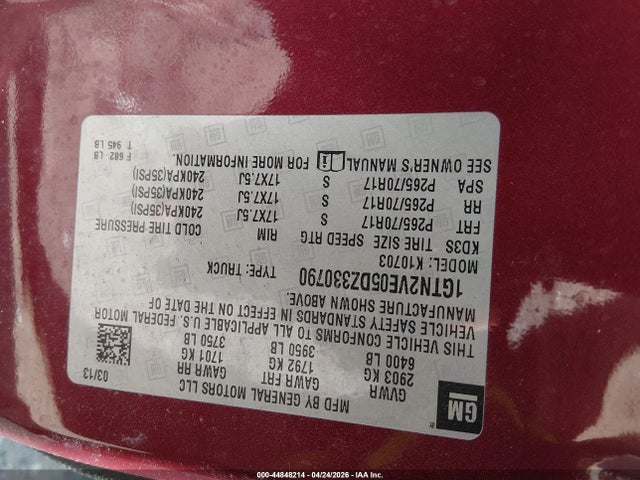 44848214 :رقم المزاد ، 1GTN2VE05DZ330790 vin ، 2013 Gmc Sierra 1500 Sle مزاد بيع