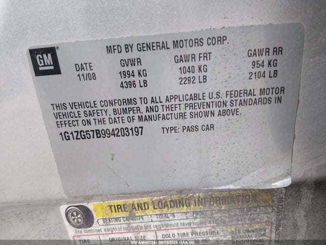44848224 :رقم المزاد ، 1G1ZG57B994203197 vin ، 2009 Chevrolet Malibu Ls مزاد بيع
