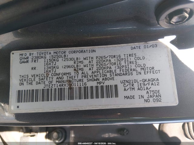 2003 TOYOTA 4RUNNER JTEZT14RX30011116 Photo 8