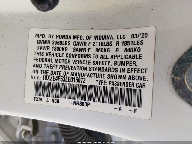 Honda INSIGHT EX 2020 19XZE4F53LE015073 Image 9