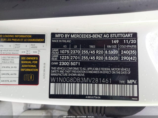 44848232 :رقم المزاد ، W1N0G8DB3MV281461 vin ، 2021 Mercedes-benz Glc 300 Suv مزاد بيع