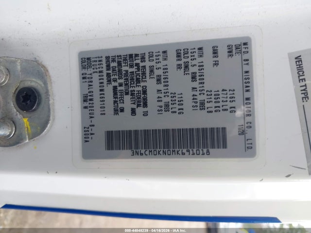 3N6CM0KN0MK691018 Nissan Nv200 Cargo Sv Xtronic Cvt
