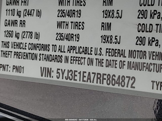 Продажа на аукционе авто 2024 Tesla Model 3, vin: 5YJ3E1EA7RF864872, номер лота: 44848252