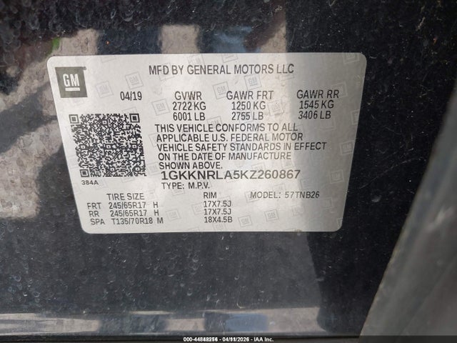 1GKKNRLA5KZ260867 GMC Acadia Sle-1