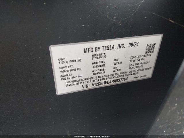 44848271 :رقم المزاد ، 7G2CEHED4RA037764 vin ، 2024 Tesla Cybertruck All-wheel Drive مزاد بيع