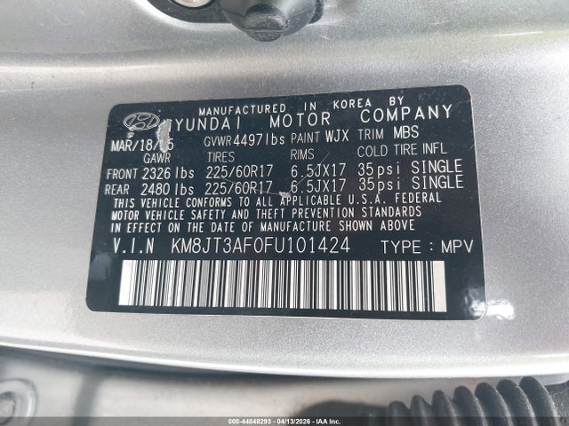 2015 Hyundai Tucson Gls მანქანა იყიდება აუქციონზე, vin: KM8JT3AF0FU101424, აუქციონის ნომერი: 44848293