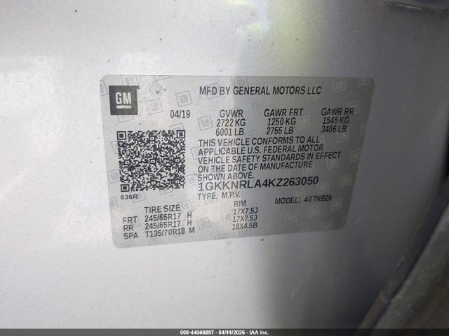 1GKKNRLA4KZ263050 GMC Acadia Sle-1