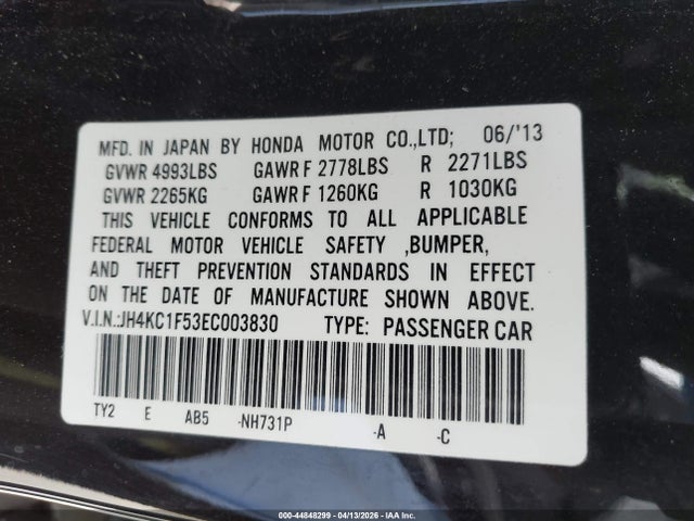44848299 :رقم المزاد ، JH4KC1F53EC003830 vin ، 2014 Acura Rlx مزاد بيع