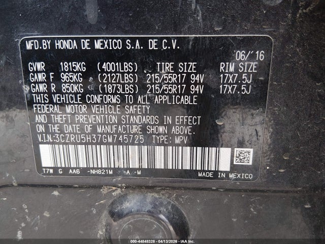 2016 HONDA HR-V 3CZRU5H37GM745725 Photo 8