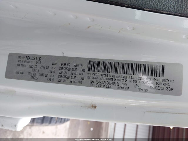 Продаж на аукціоні авто 2019 Jeep Wrangler Unlimited Sahara 4x4, vin: 1C4HJXEG9KW583151, номер лоту: 44848340
